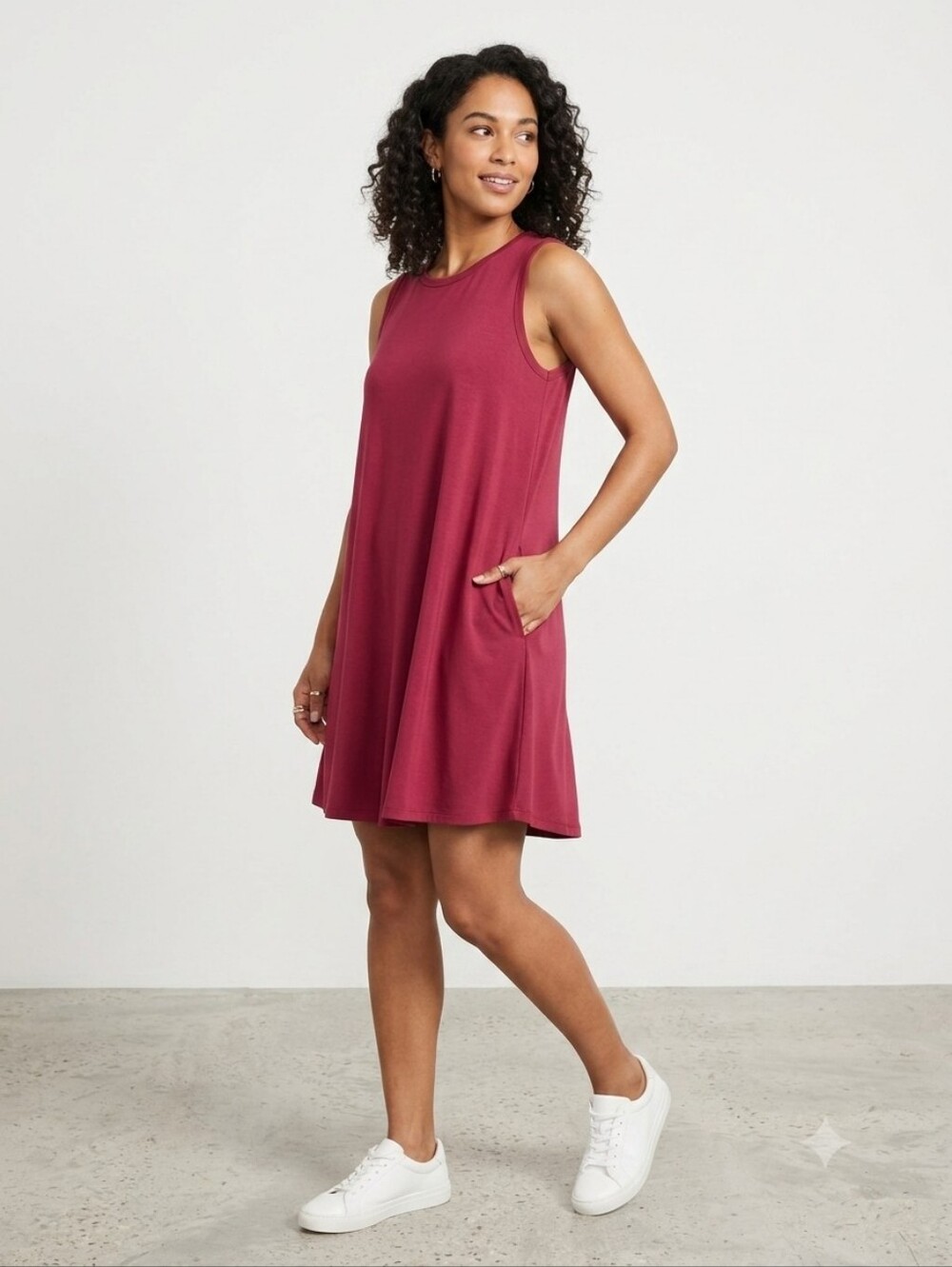 Cherfly Sleeveless Swing Dress in Berry, Size XL